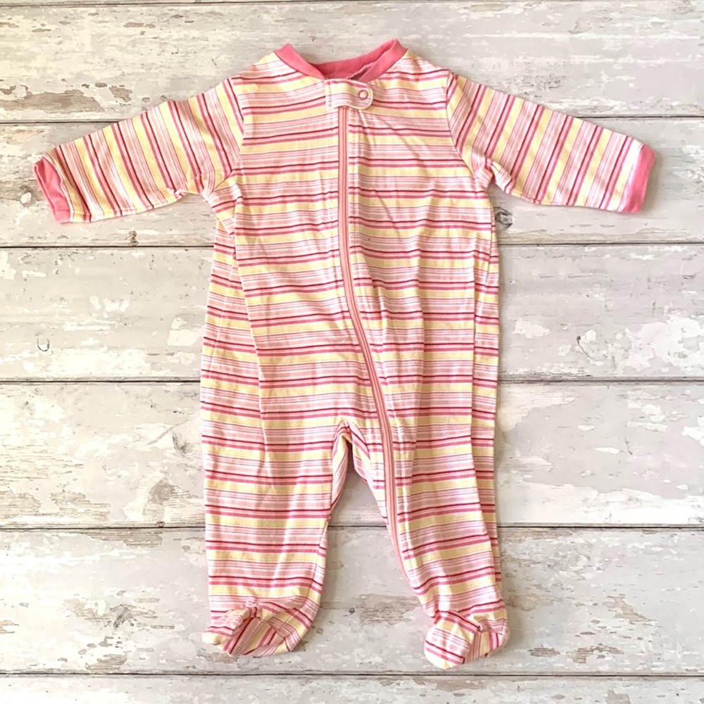 Baby Girl 3-6m Zip Up Footie Sleeper Pajamas One Piece Pink Yellow Stripes 3m 6m